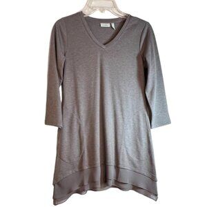 LOGO Lounge Taupe Tunic w/2 Front Pockets & 2-Tier Sheer Ruffle Hem, Size XXS